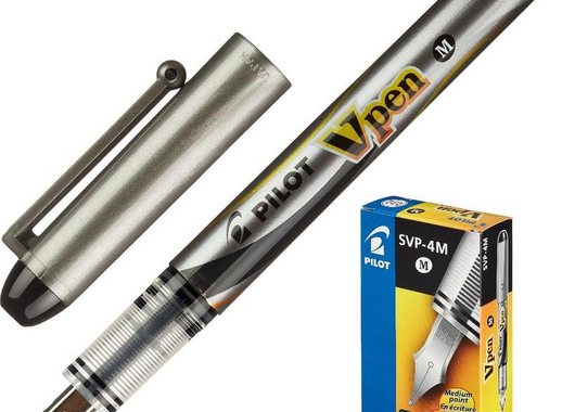 Ручка перьевая одноразовая Pilot SVP-4M V-Pen цвет чернил черный цвет корпуса серый